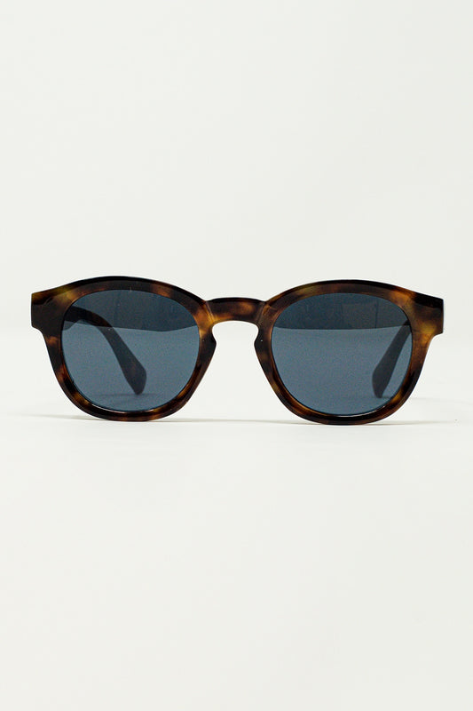 Q2 90's Round Sunglasses With Black Lenses and Dark Brown Toroise Shell Frame