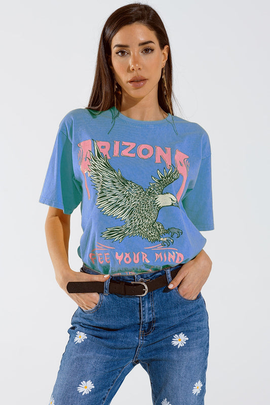 Q2 Arizona T-shirt with Eagle Digital Print in Blue