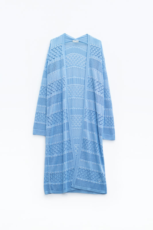 Q2 Baby Blue Crochet Maxi Cardigan With Long Sleeves