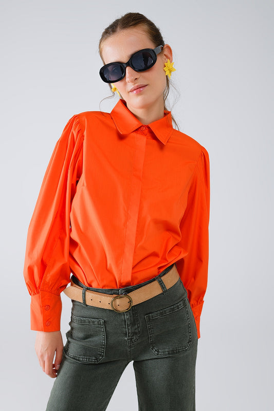 Q2 Basic poplin orange shirt with balloon long sleeves