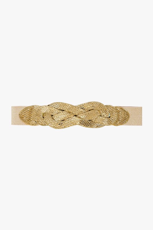 Q2 Beige Belt With Gold Woven Detail