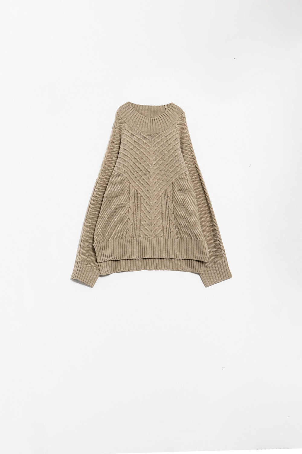 Q2 Beige chunky sweater with crochet design and crew neck