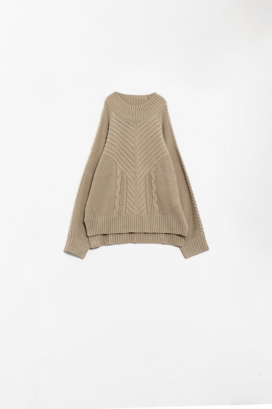Q2 Beige chunky sweater with crochet design and crew neck