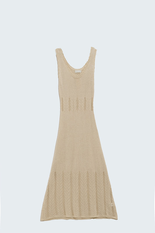 Q2 Beige Maxi A-line Dress In Fine Knit Style