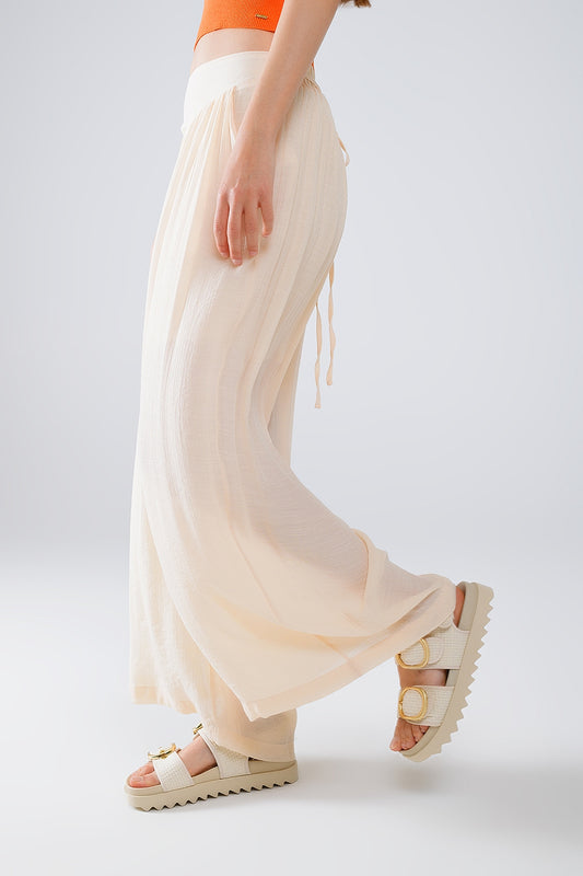 Q2 Beige Palazzo style Pants With Side Pockets And Thick Waist Band
