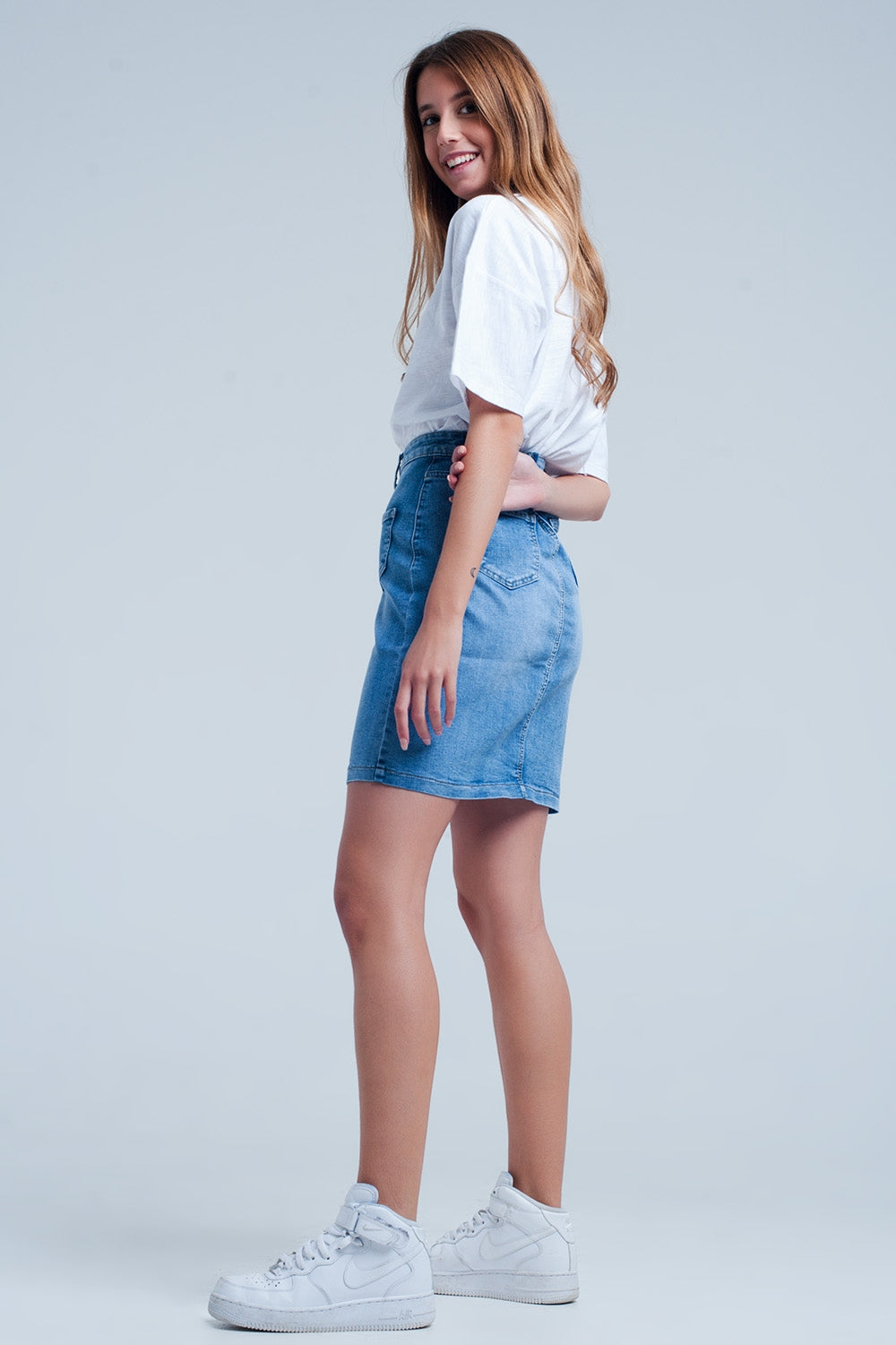 Button through denim skirt