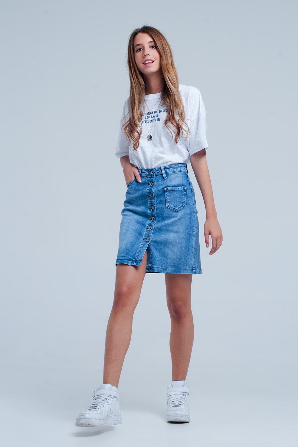 Button through denim skirt