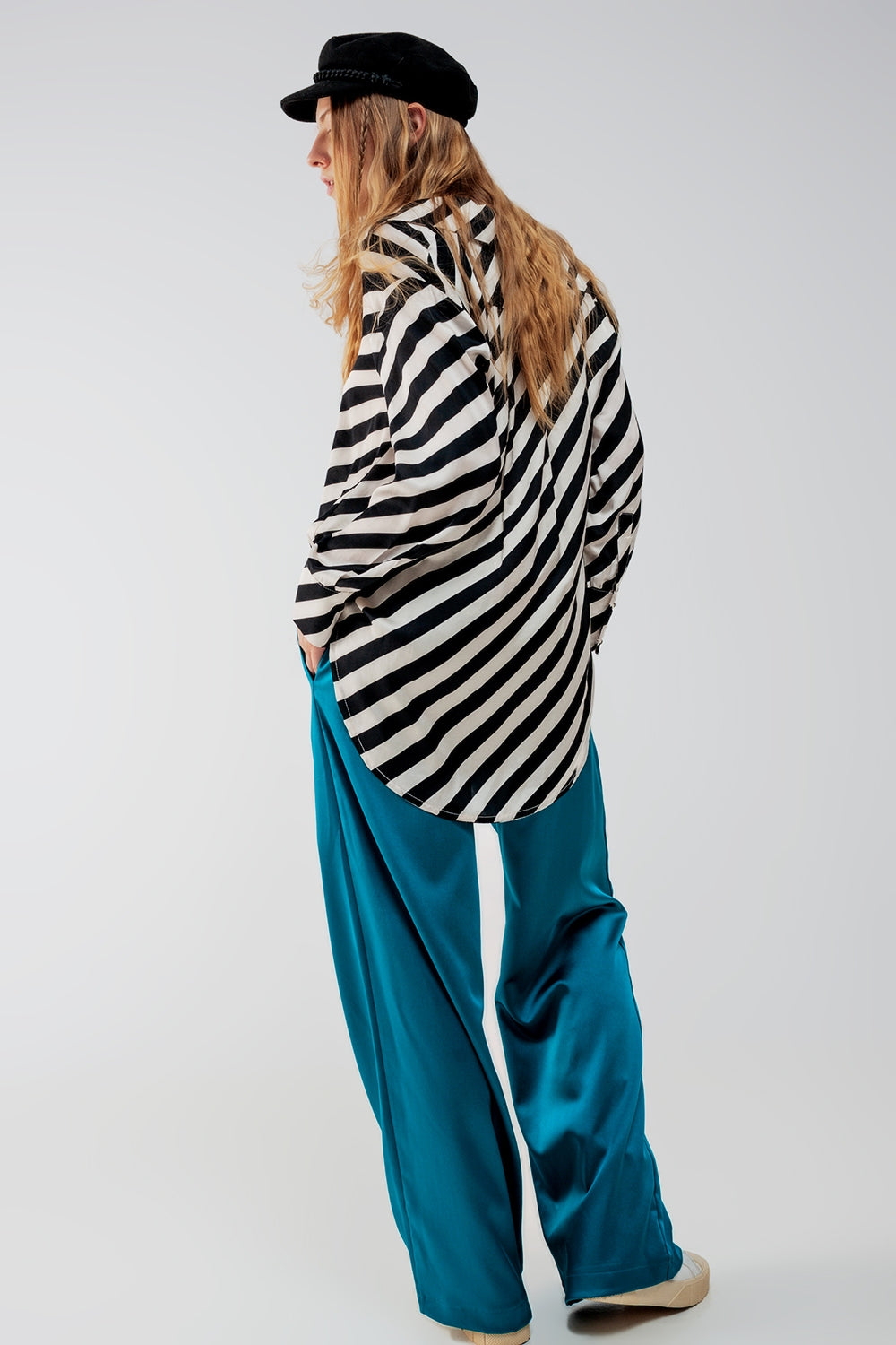 Button through oversized shirt in stripe