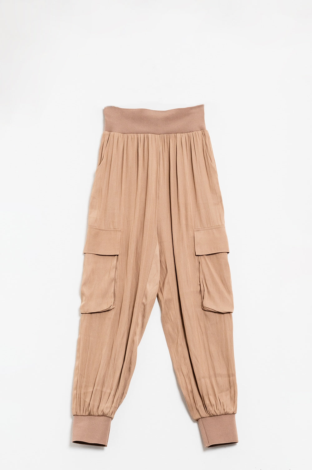 Q2 Cargo Pants With Elastic Waistband in Cream