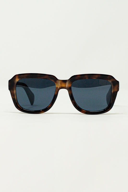 Q2 Chunky Square Sunglasses With  Dark Brown Tortoise Shell Frame
