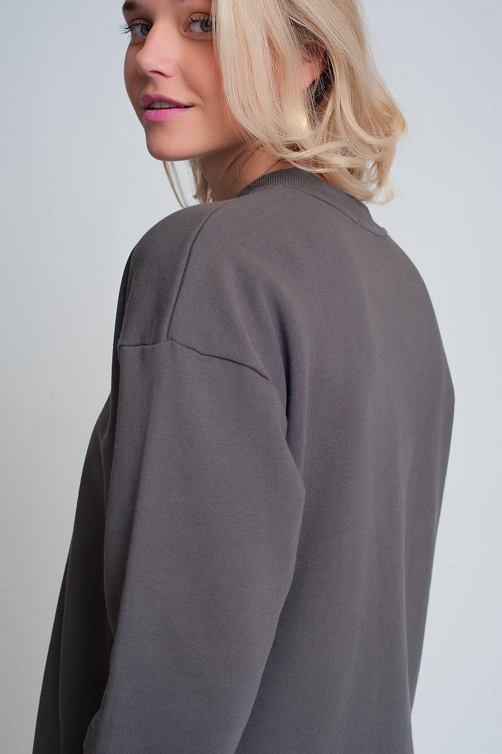 Cotton drawstring sweatshirt in gray