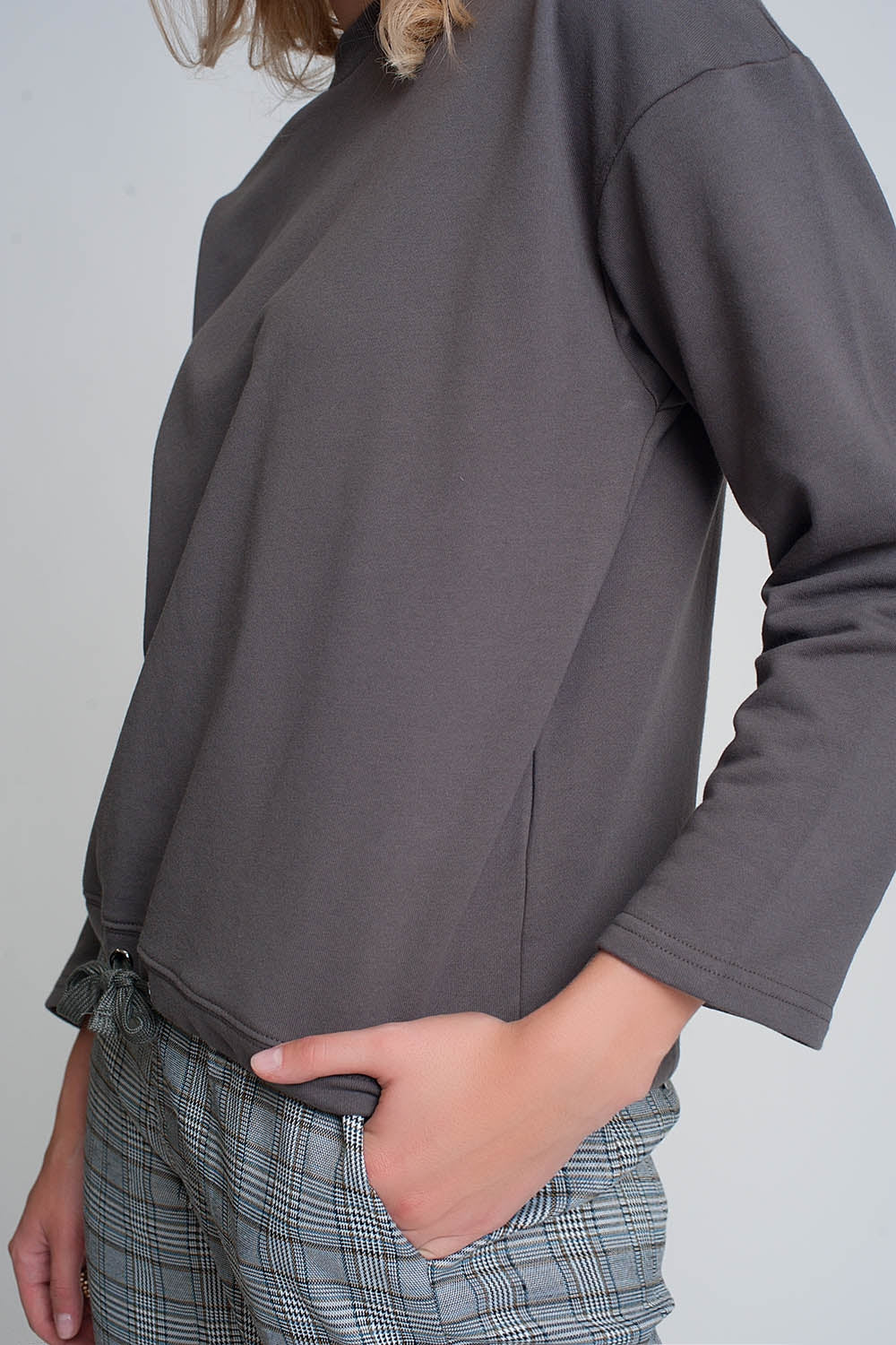 Cotton drawstring sweatshirt in gray