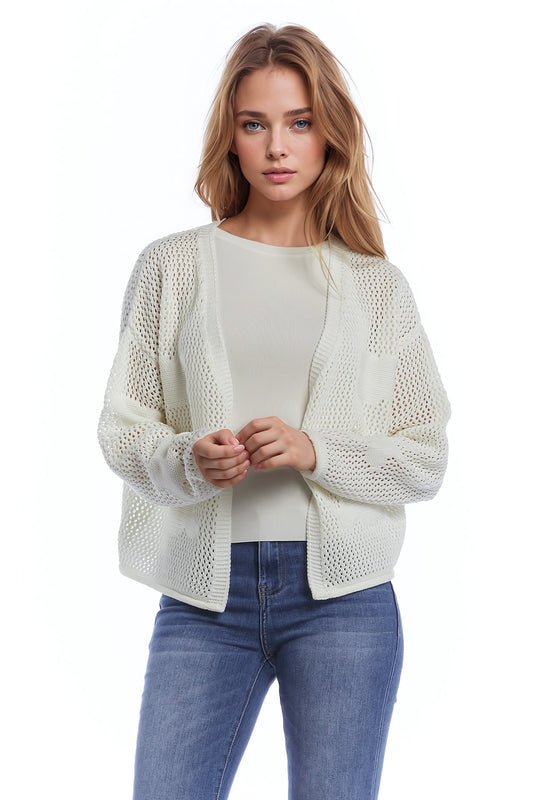 Q2 Crochet Cardigan With Knitted Clouds In White