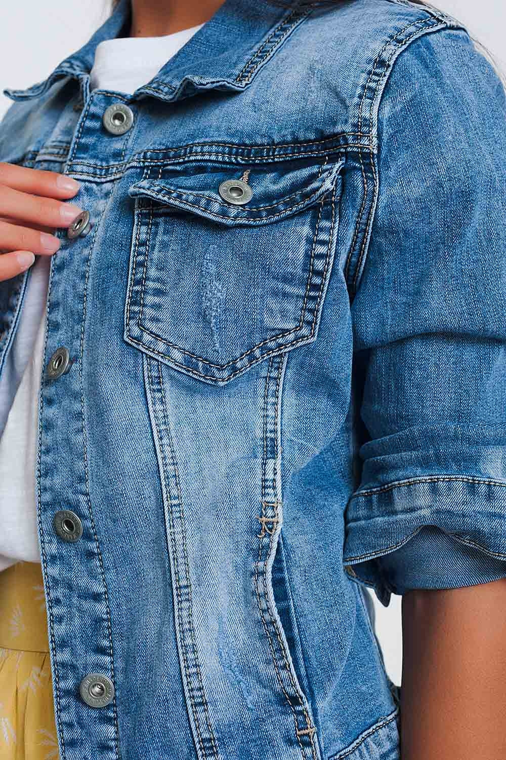 Cropped denim jacket in light blue wash