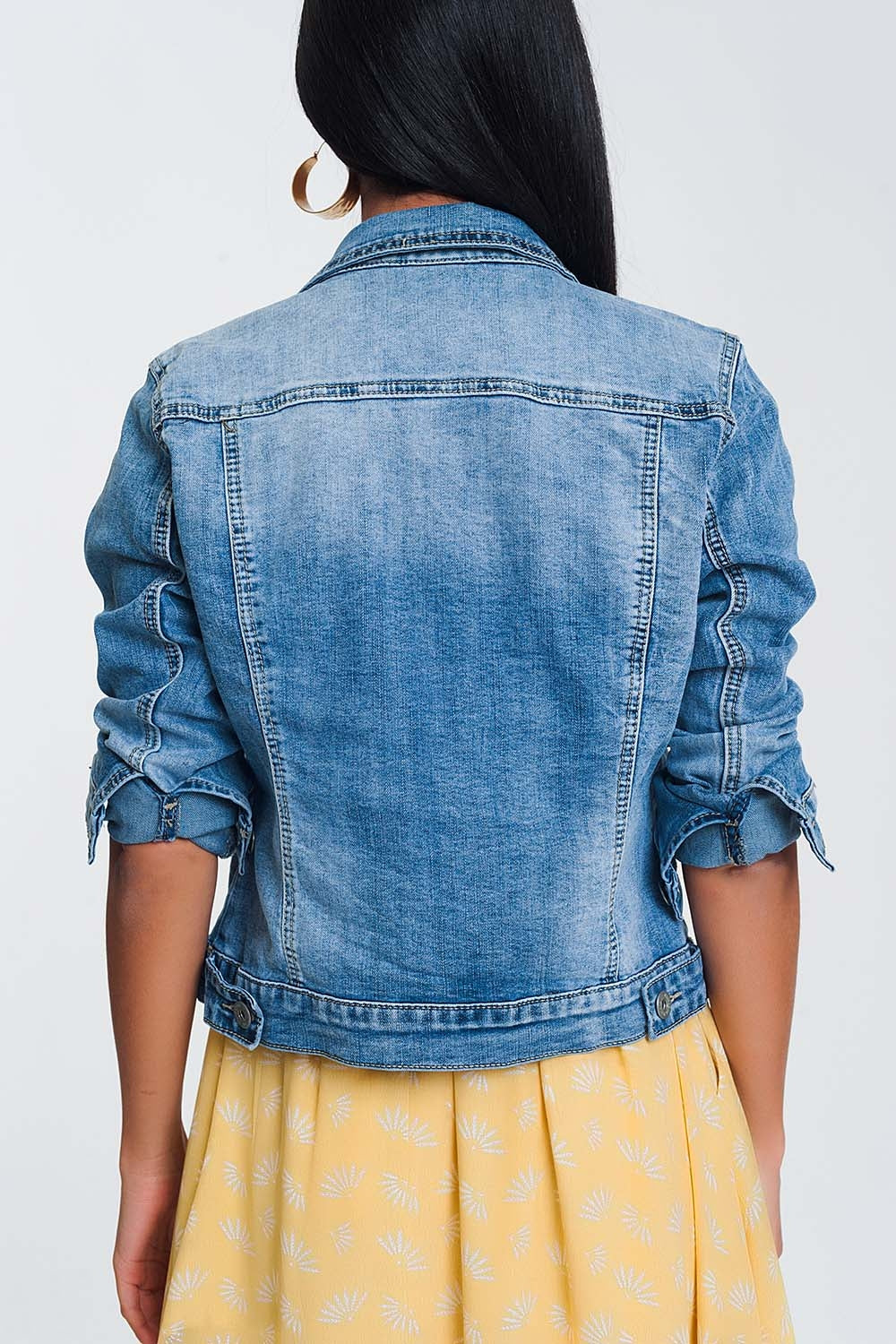 Cropped denim jacket in light blue wash