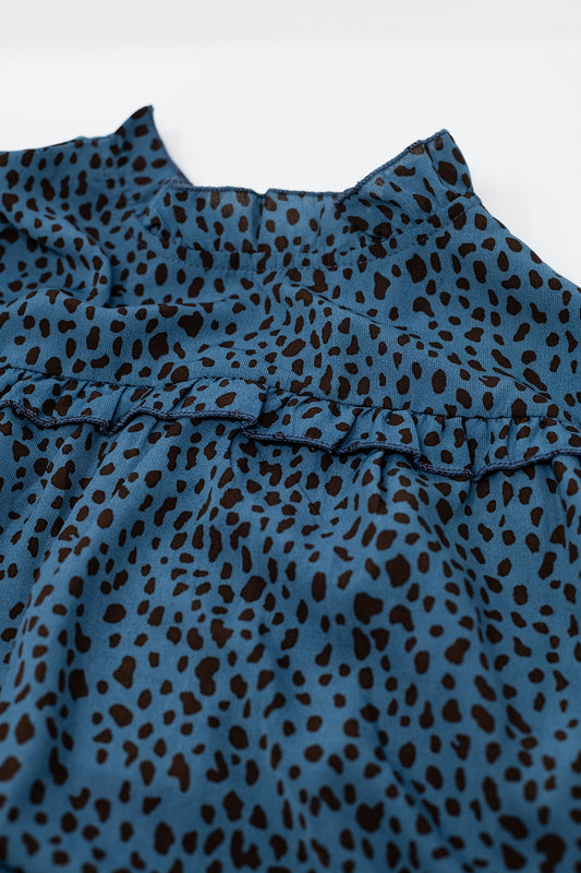 Dark Blue shirt With ruched details and black animal print