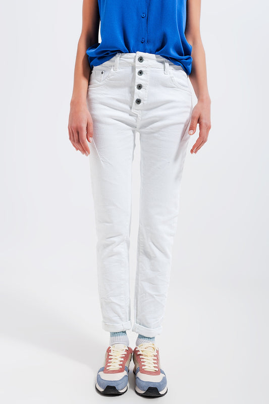 Q2 Exposed buttons skinny jeans in white