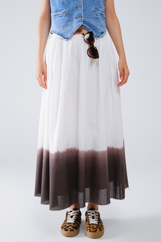 Q2 Flowy Drop Waist White Skirt With Brown Ombre Detail