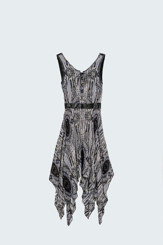 Q2 Gray print midi dress with dipped sides