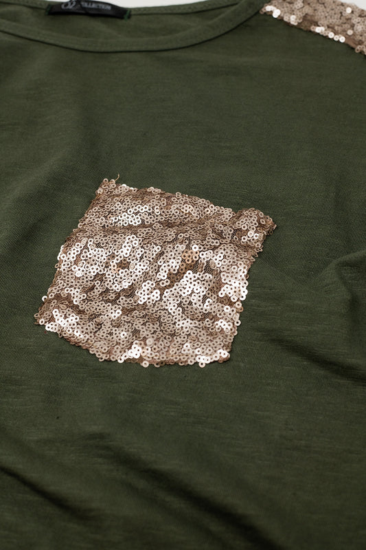 khaki T-shirt with sequin detail
