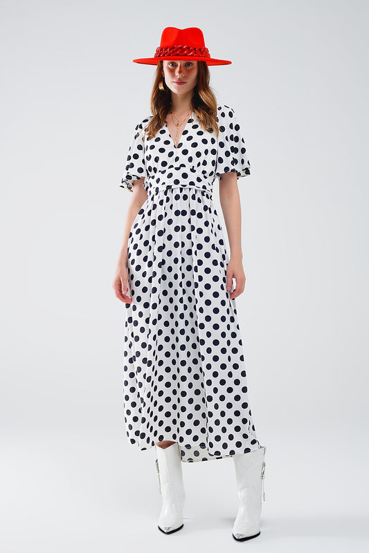 Q2 Maxi polka dot dress with open back detail