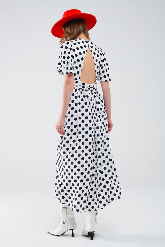 Maxi polka dot dress with open back detail