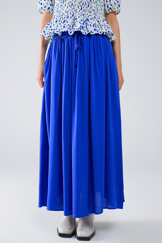 Q2 Maxi skirt in blue fluid fabric with elastic waist
