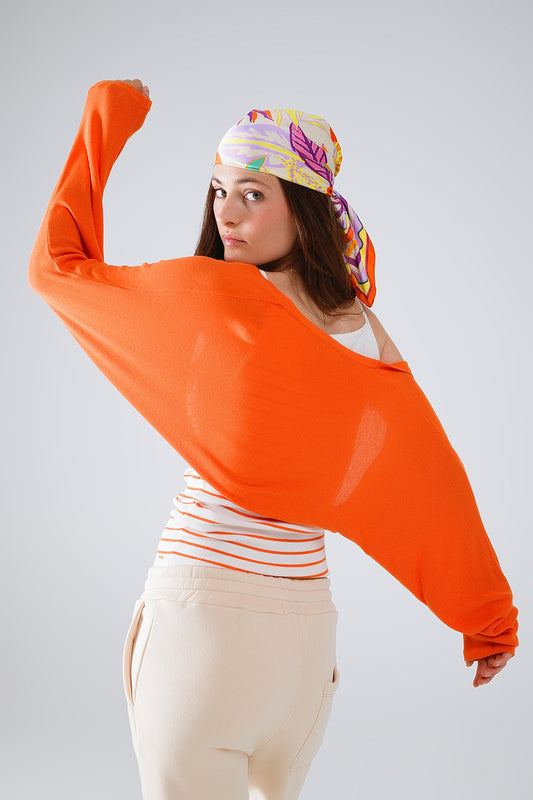 Q2 orange fine knit bolero cardigan
