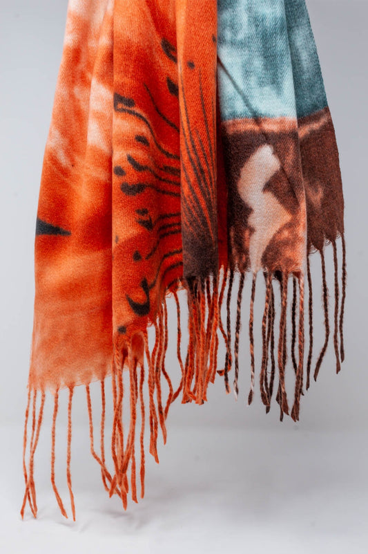 orange flower print scarf