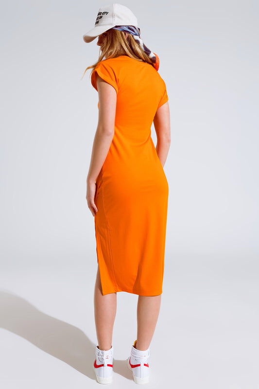 Orange Maxi Dress With Slid and Rouche At The Side