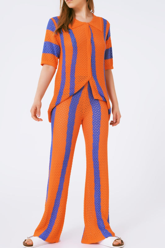 orange striped crochet pants