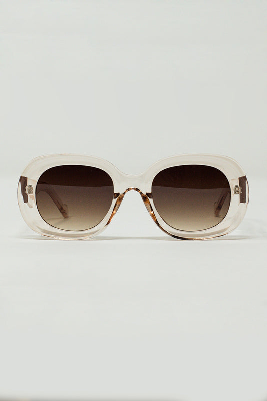 Q2 Oversized Circular Sunglasses in translucent white
