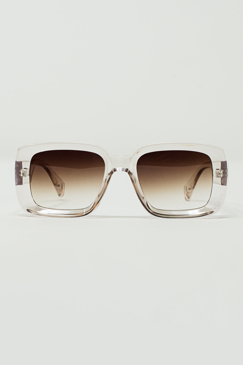 Q2 Oversized Rectangular Sunglasses in Transparent White