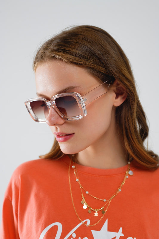 Oversized Rectangular Sunglasses in Transparent White