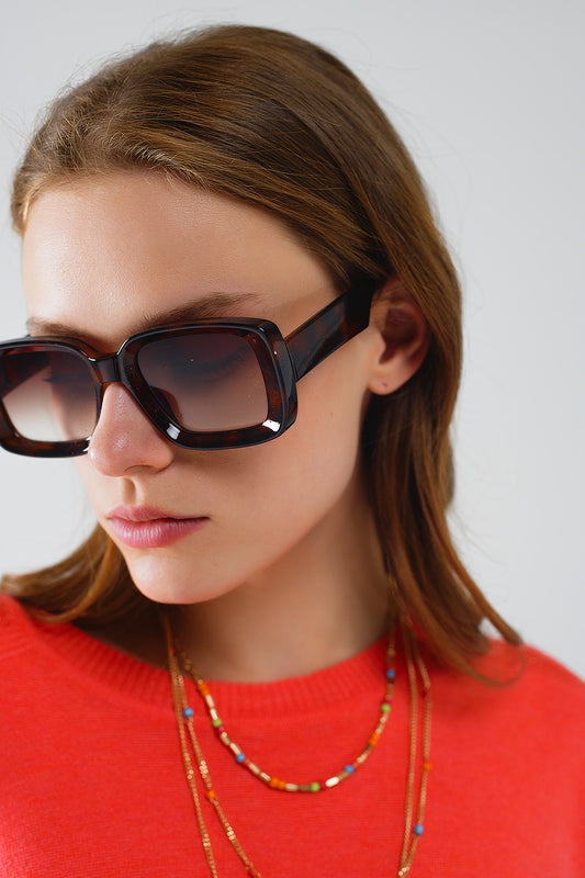 Oversized Rectangular Sunglasses With Wide Frame in brown
