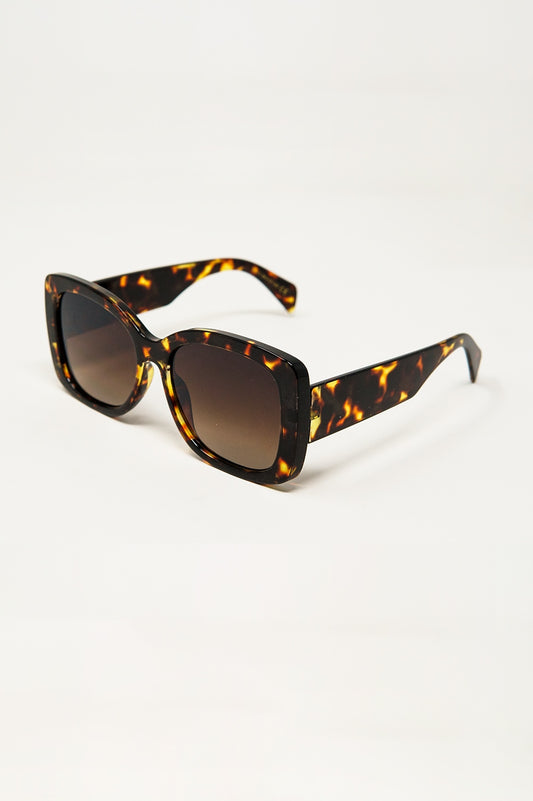 Oversized Squared Thin Frame Sunglasses in Light Tortoise Shell