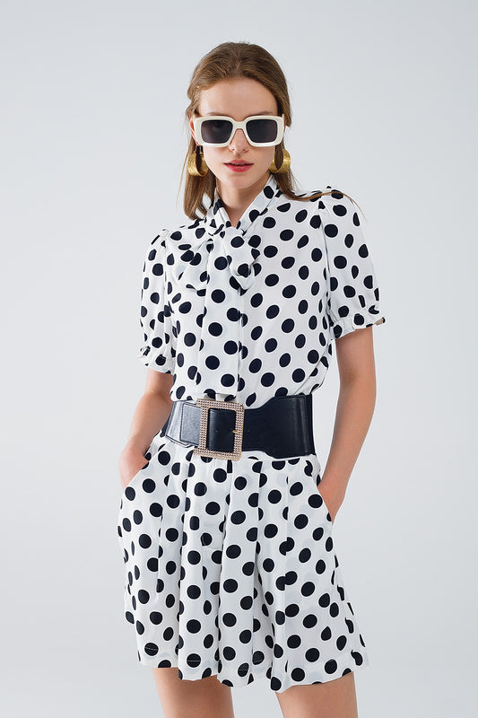Q2 Polka dot blouse with scarf tie detail