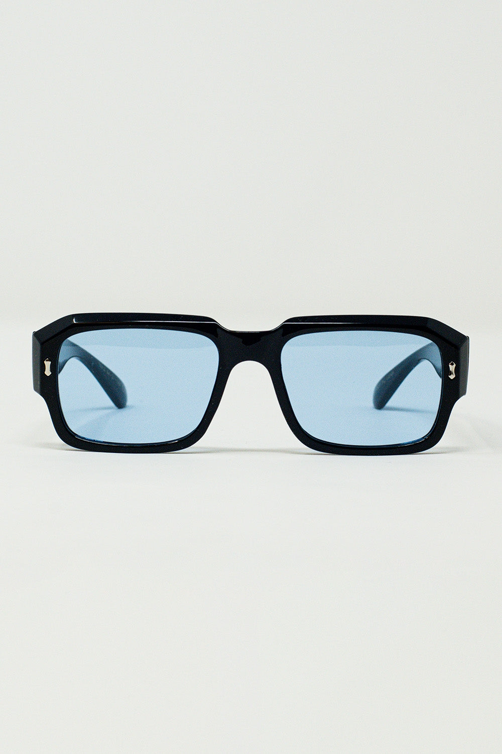 Q2 Rectangular Black Frame Sunglasses With Blue Lenses