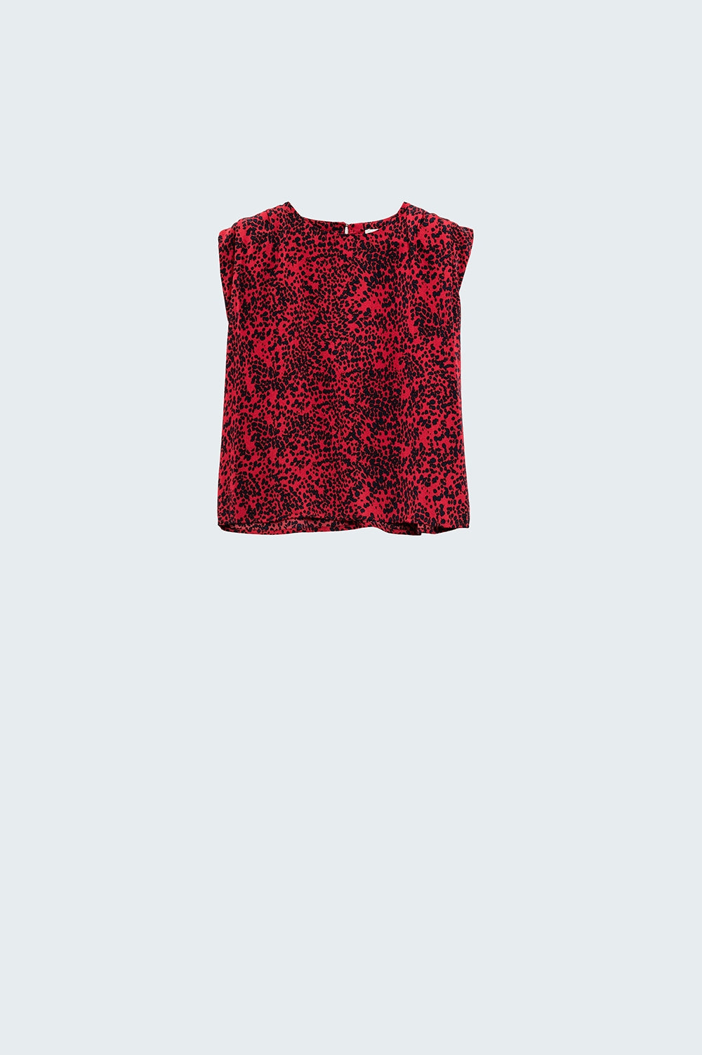 Q2 red satin sleeveless top with animal print