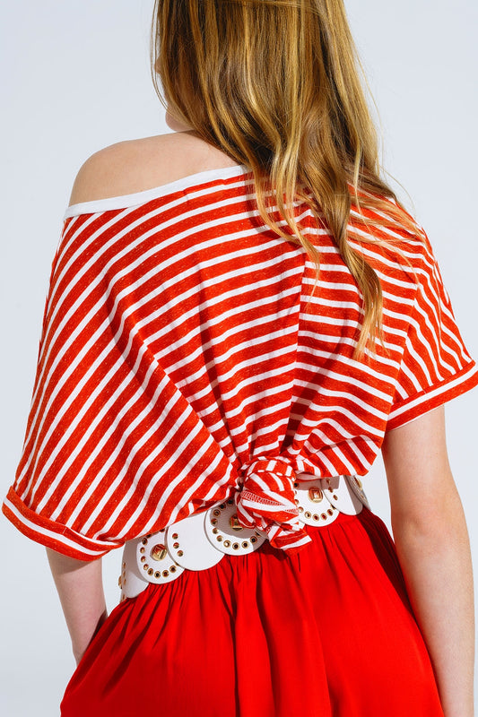 red striped boat neck t-shirt with embroidered heart
