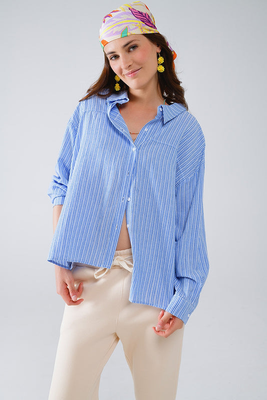 Q2 Relaxed Thin Stripe Shirt in Blue