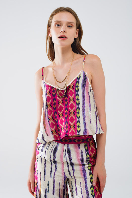 Q2 Satin Multicolored Sleeveless Top With Abstract Print