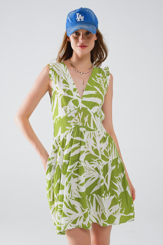 short green dress with tropical palm print