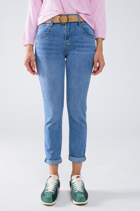 Q2 Skinny Jeans In light wash with detail on the pocket