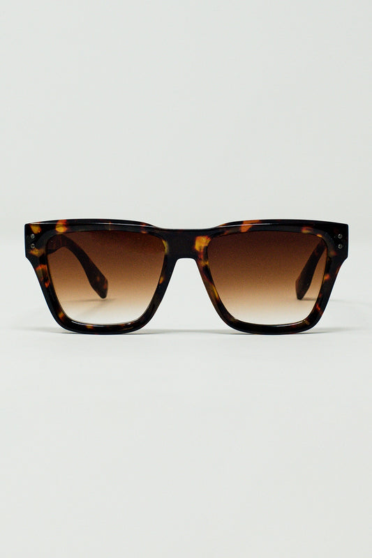 Q2 Square Chunky Sunglasses In Tortoise Shell With Degrade Lenses