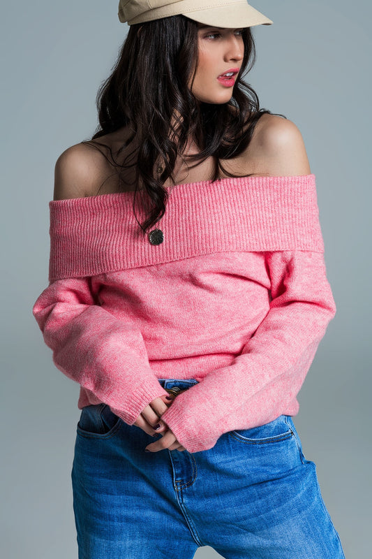 Q2 Super soft relaxed pink sweater with boat neckline