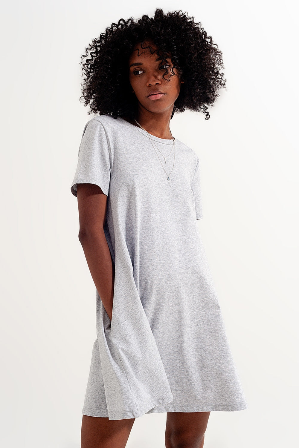 Swing t shirt dress with concealed pockets in grey