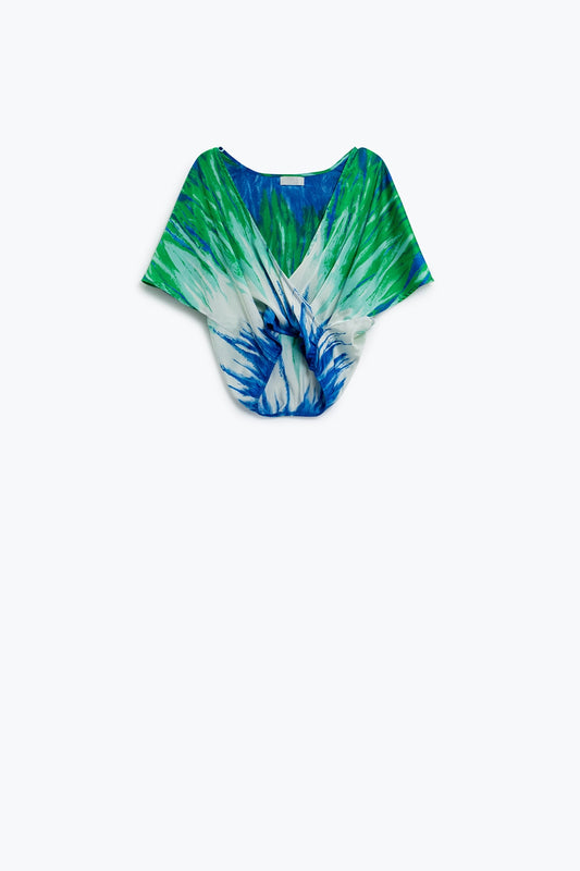 Q2 Tie-Dye Crossed At Front With V-neck
