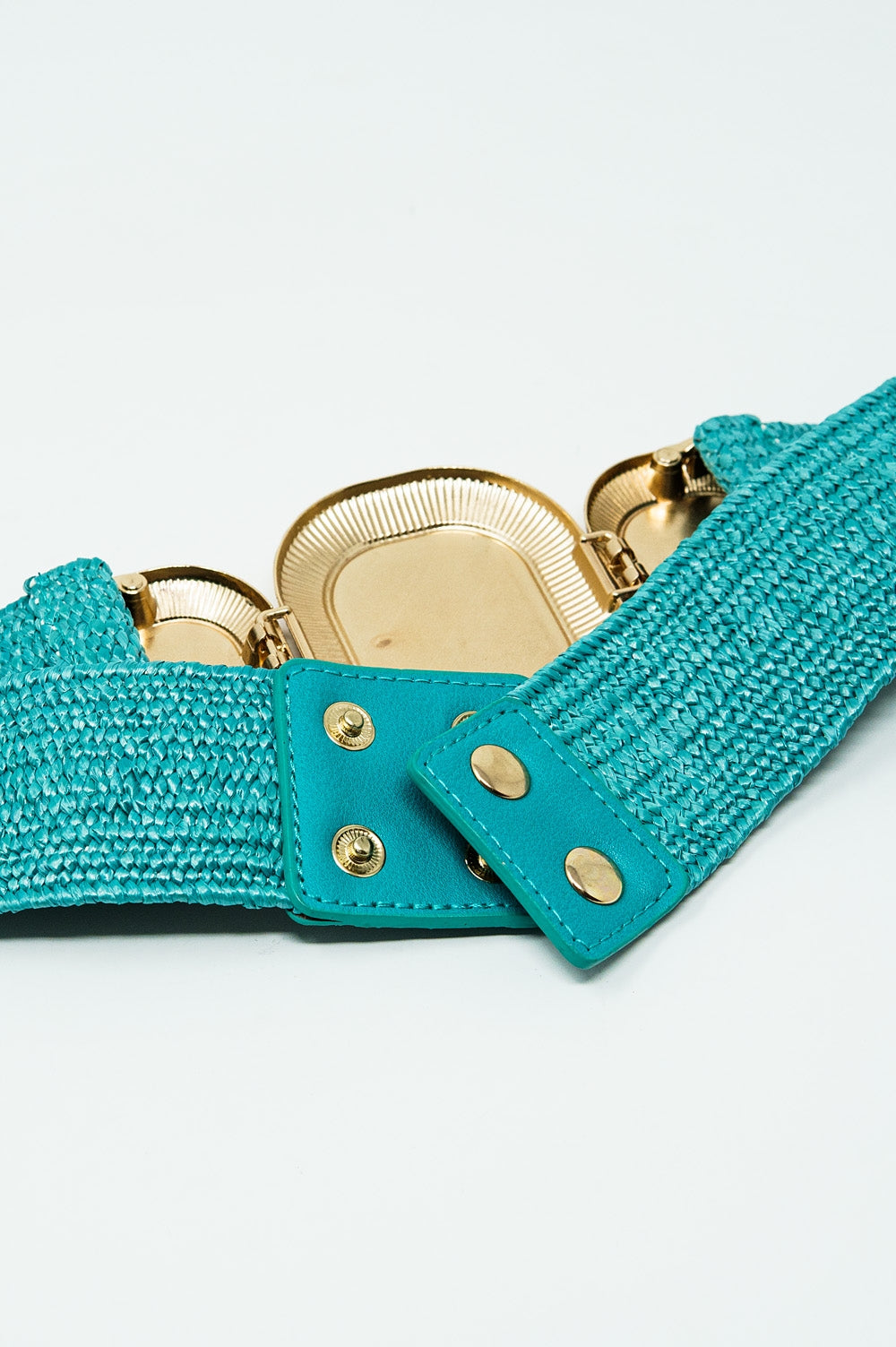 Turquoise Woven Belt With Rectangular Buckle With Beads