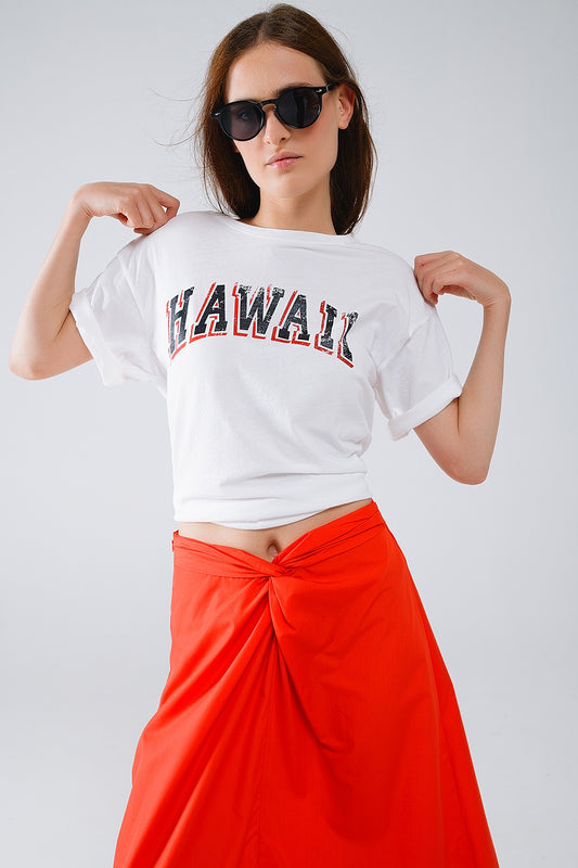 Q2 Washed Effect Hawaii T-Shirt In white